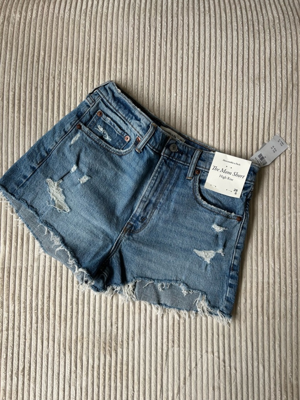 Abercrombie & Fitch Distressed Blue Denim Mom Shorts